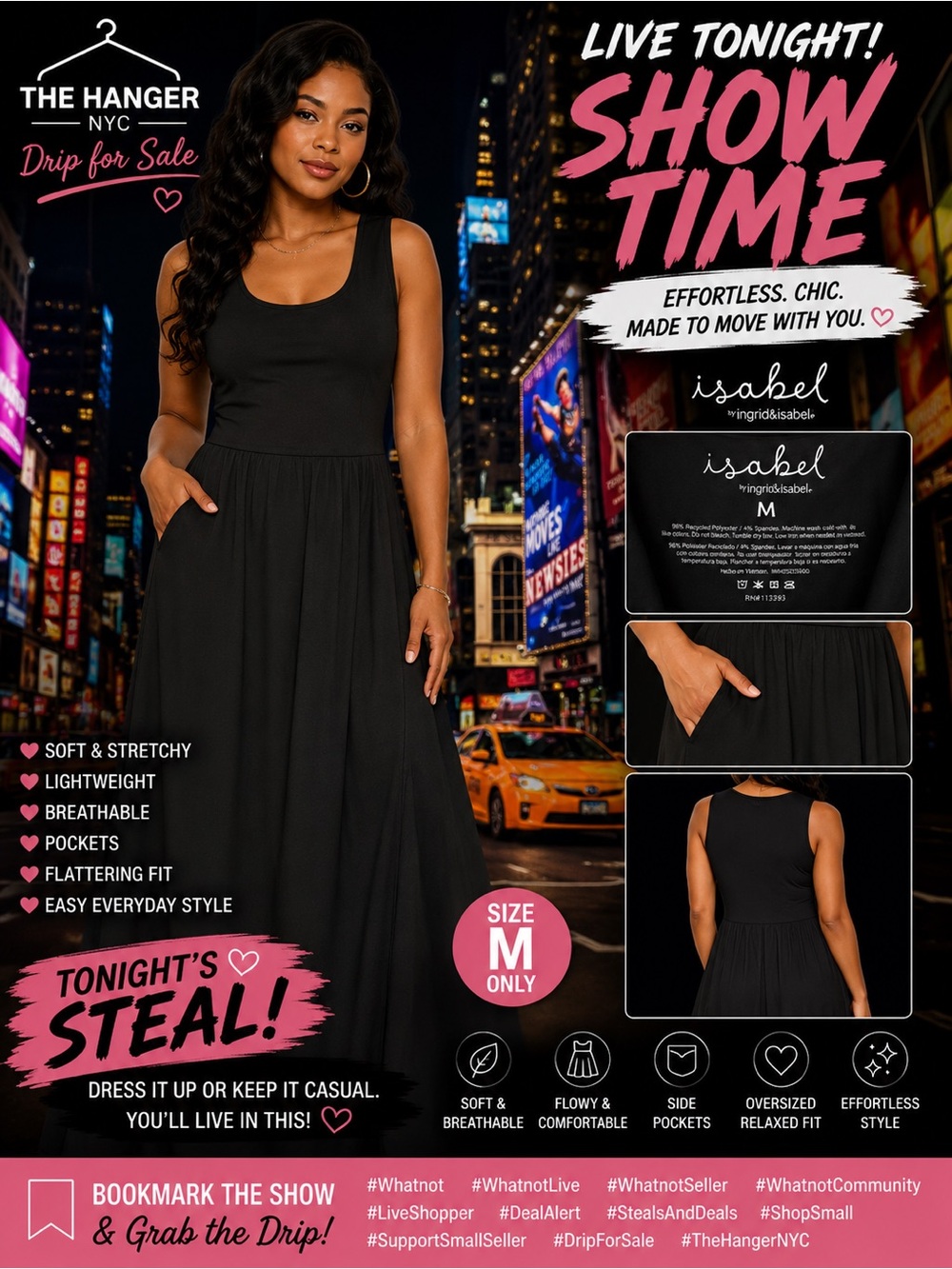 Isabel Black Sleeveless Maxi Dress with Side Pockets